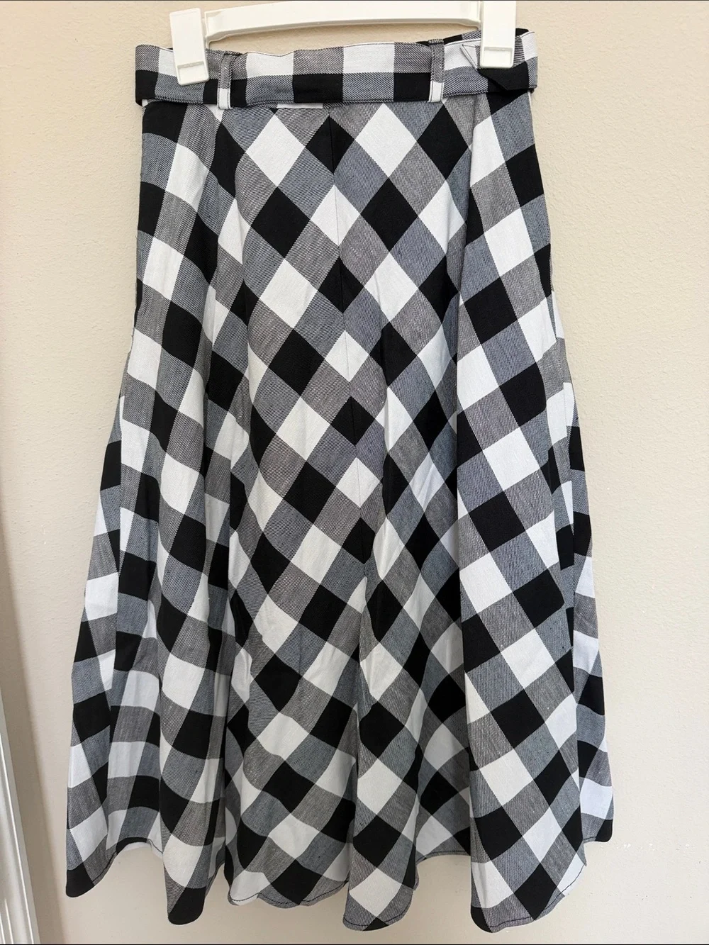 kate spade Black and White Gingham A-Line Skirt with Belt